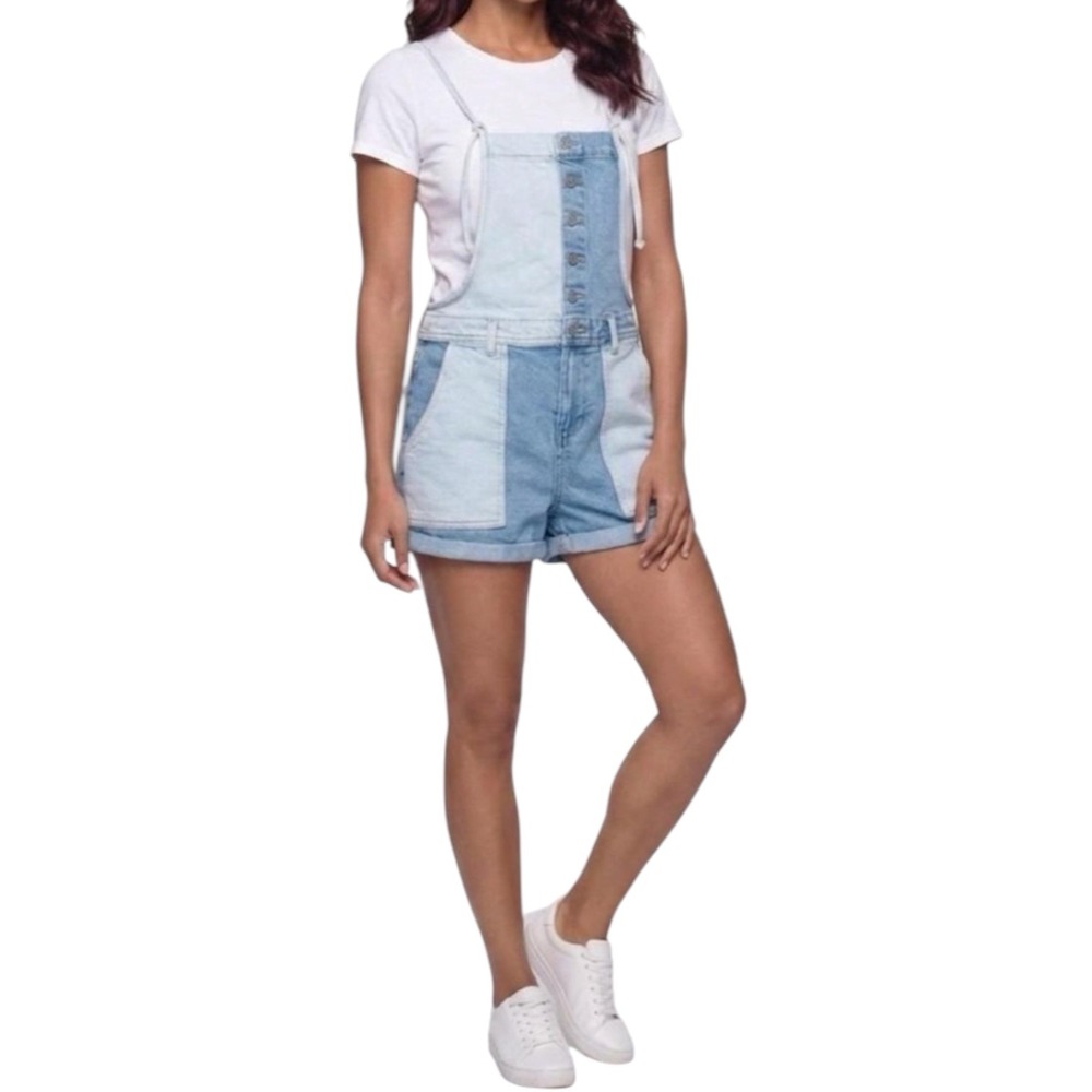 Celebrity Pink 90s Style Patchwork Denim Short Overalls Juniors Size Large 11-13